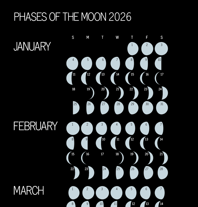 Lunar Moon Phase Wall Calendar close-up view